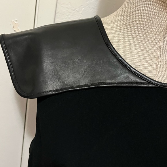 Rag & Bone New York Black Crepe Dress With Leather Trim Size 10 - Picture 3 of 7